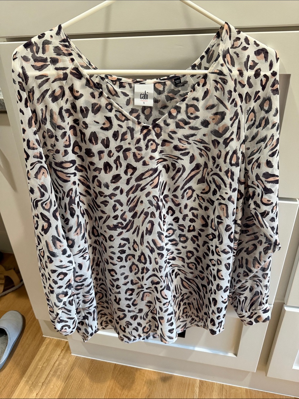 CAbi Cream Leopard-Print V-Neck Blouse